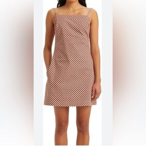NWT Levi's Women's Danny Cotton Checker-Print Mini Dress Pink/Mahogany Small